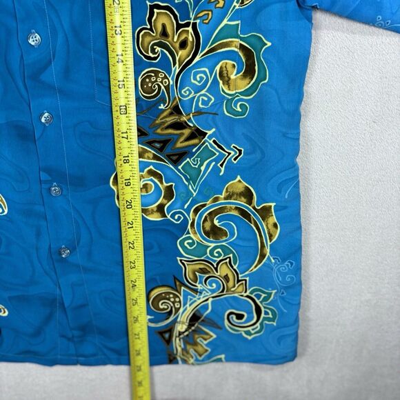 True Vintage 1960s Shirt Disco Dagger Collar Polyester Novelty Print Mark's Blue - Picture 6 of 9